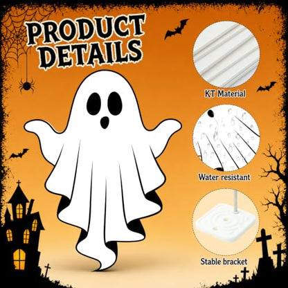 Halloween Ghost Cardboard Cutout with Base - 5 Ft Spooky Photo Prop