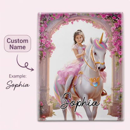 Pink Personalized Unicorn Princess Blanket with Photo and Name for Girls