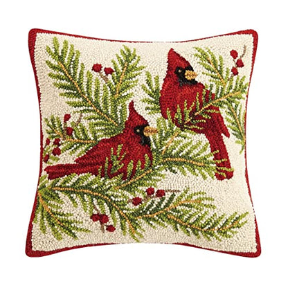 16-Inch Cardinal Hook Pillow with Wool and Cotton Cover - Decorative Bird Accent