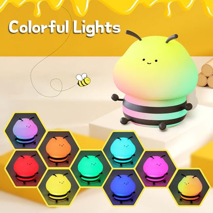 Cute Bee Night Light for Nursery - Silicone Animal Lamp with Dimming & 9 Lighting Effects - Color 4