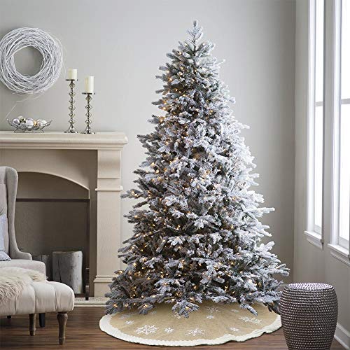 48 Inch Christmas Tree Skirt Burlap Snowflake Farmhouse Decor with Fur Edge