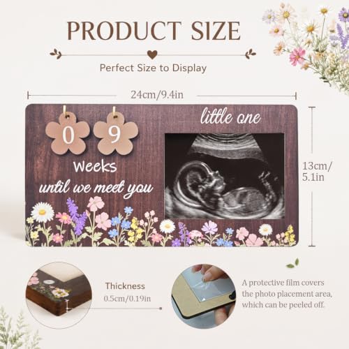Sonogram Picture Frame with Baby Countdown Weeks - White - Baby Keepsake