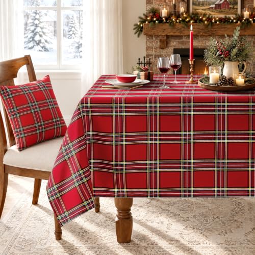 Christmas Checkered Tablecloth Rectangular 60x84 Holiday Washable Festive Decor - Red