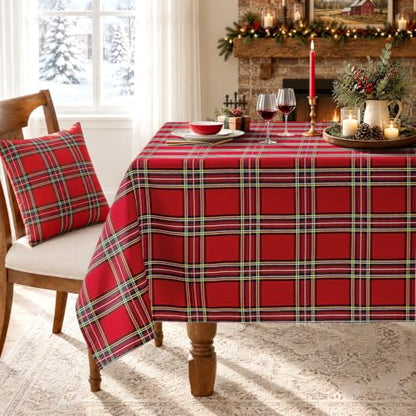 Christmas Checkered Tablecloth Rectangular 60x84 Holiday Washable Festive Decor - Red