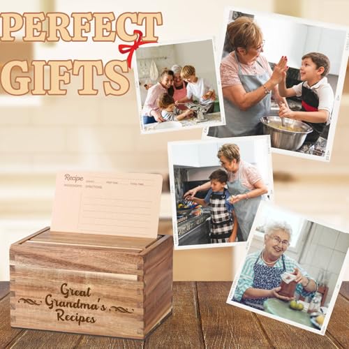 Grandma Recipe Box with 50 Recipe Cards & Dividers - Gift Organizer for Christmas & Birthdays