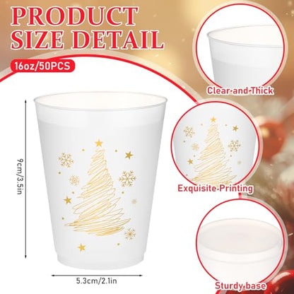 Christmas Gold Frosted Plastic Cups 16oz Set - Holiday Party Drinkware