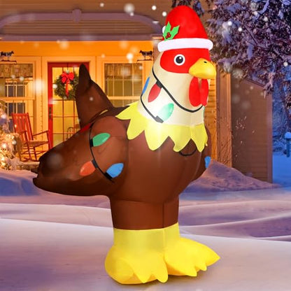 Christmas Inflatable Chicken Decoration 5.3FT with Lights - Farm Animal Yard Decor - Variation: Chicken