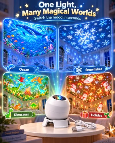 Wonder Tide Ocean Light Projector - White, Underwater Room Decor, 3 Scene Films