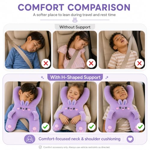 H-Shaped Kids Travel Pillow with Adjustable Strap - Car Neck Rest Cushion for Children - Variation A
