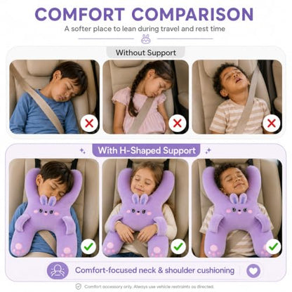 H-Shaped Kids Travel Pillow with Adjustable Strap - Car Neck Rest Cushion for Children - Variation A