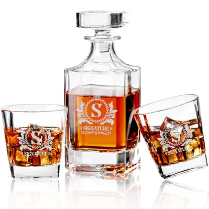 Personalized Whiskey Decanter Set with 2 Glasses S - Custom Engraved Spirits Gift