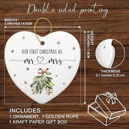 Our First Christmas as Mr & Mrs Heart Ornament - Wedding Gift, Bridal Decor