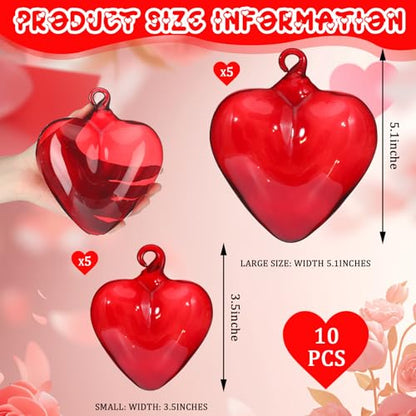 Red Glass Heart Ornaments - 10 Pack Christmas Holiday Decor