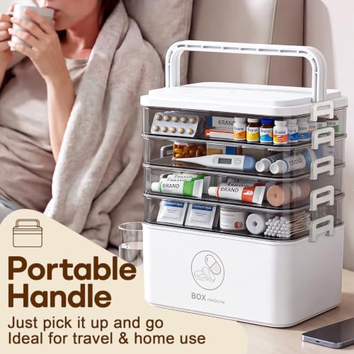 4-Tier Portable Medicine Organizer with Handle - Family First Aid Case & Pill Bottle Holder