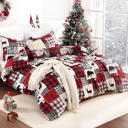 Reversible Christmas Duvet Cover Set Queen Black - Holiday Bedding