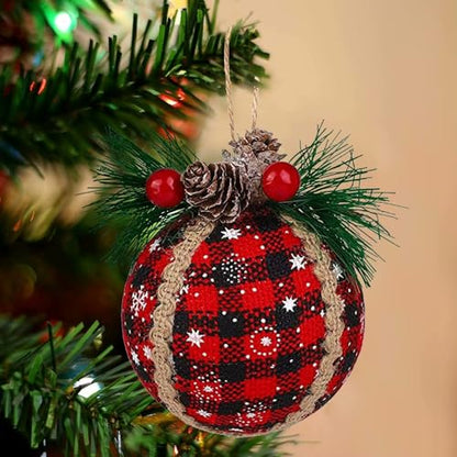 9 Pcs Black and Red Plaid Fabric Christmas Tree Ornaments - Holiday Decor
