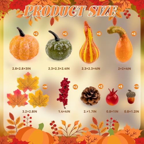 Autumn Artificial Pumpkins and Fall Decor Set for Thanksgiving and Harvest