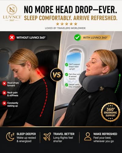 Gray 360° Travel Neck Pillow with Chin Support and Carrying Case