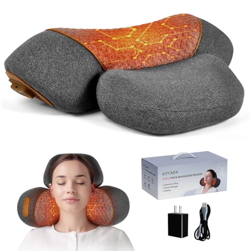 Cordless 3-in-1 Neck Massage Pillow with Heat, Traction & Auto Mode - Gray