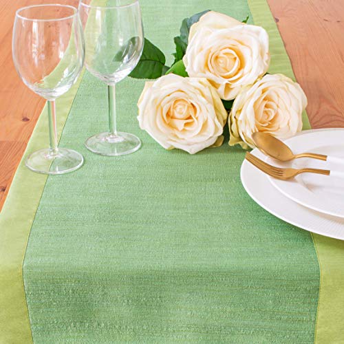 Light Green 14x120 Inch Faux Silk Table Runner with V-End Border - Pack of 1