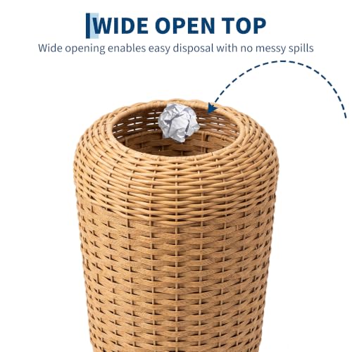 Garvee Wicker Trash Can - Small Bathroom Waste Bin with Double Layer - Brown