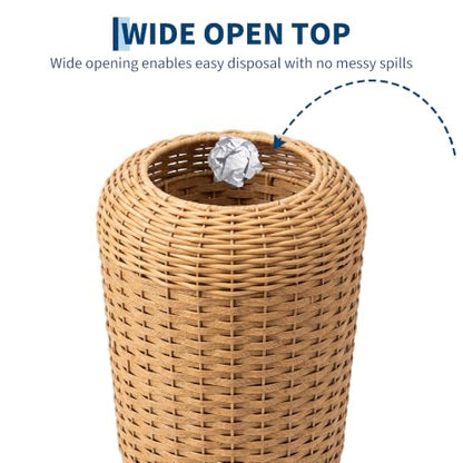 Garvee Wicker Trash Can - Small Bathroom Waste Bin with Double Layer - Brown