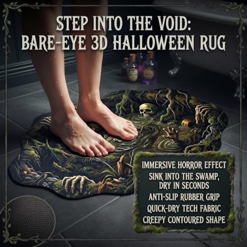 Spooky Optical Illusion Bath Mat - Horror Swamp Scene, Non Slip, 18x34