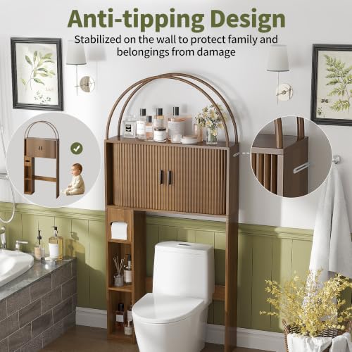 Walnut Over The Toilet Storage Cabinet - 66.9" Bathroom Organizer