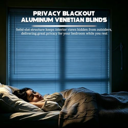 Sky Blue Aluminum Venetian Blinds Room Divider Horizontal Window Shades - Upgraded Light Control