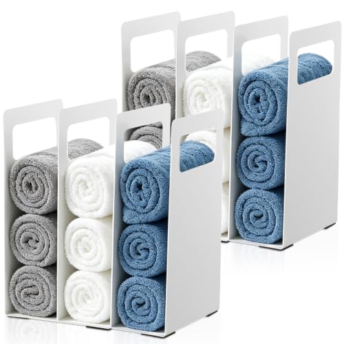 Interlocking Metal Towel Organizer Set - Adjustable Bathroom Shelf Rack, 4-Pack