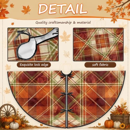 Rustic Autumn Plaid Christmas Tree Skirt 36 Inch - Orange