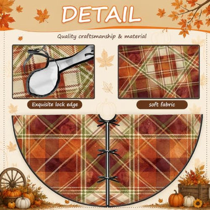 Rustic Autumn Plaid Christmas Tree Skirt 36 Inch - Orange