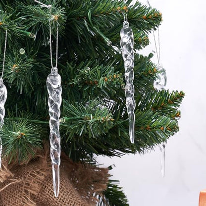 Crystal Acrylic Icicle Drop Christmas Ornaments - 30 Pack Holiday Tree Decorations
