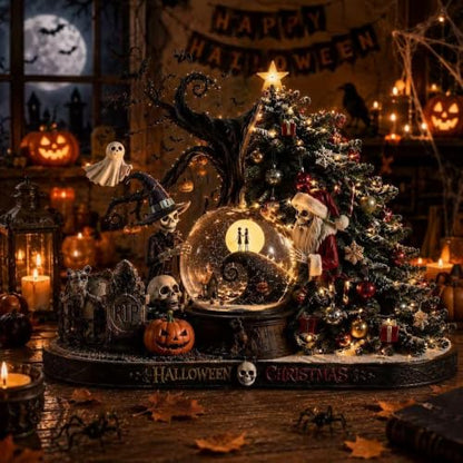 Halloween Christmas Snow Globe Decoration with Lights - Spooky & Festive Home Decor