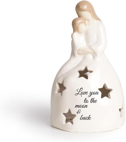 Regine Switzerland Mother And Daughter Figurine - Heartwarming Candleholder Statue With LED Light