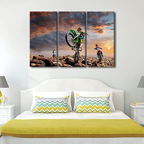 Motorcycle Wall Art Canvas - Off-Road Sports Pictures 36x24 Inch - Framed Ready to Hang
