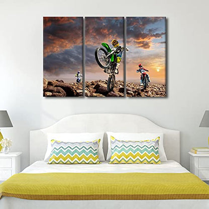 Motorcycle Wall Art Canvas - Off-Road Sports Pictures 36x24 Inch - Framed Ready to Hang