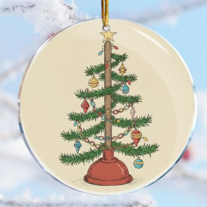 Christmas Tree Ornament Plunger Decor Funny Gag Gift Acrylic 3.6in