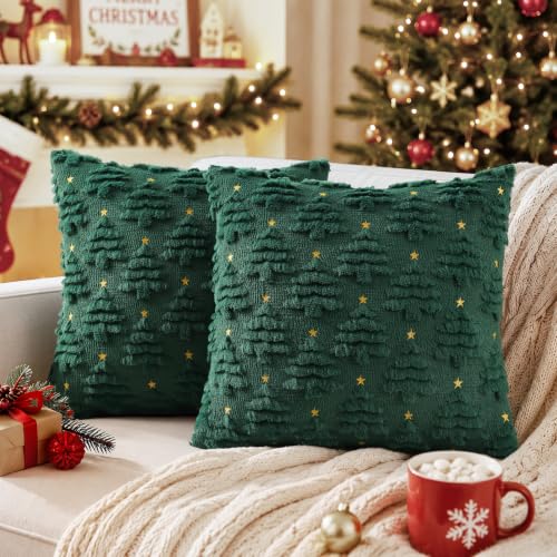 DecorUhome Christmas Tree Dark Green Throw Pillow Covers Set of 2 - 12x20