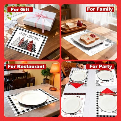 Christmas Placemats Set of 4 with Truck Bell Design - Holiday Table Decor, Winter Kitchen Mats, Christmas Tree Truck Variation