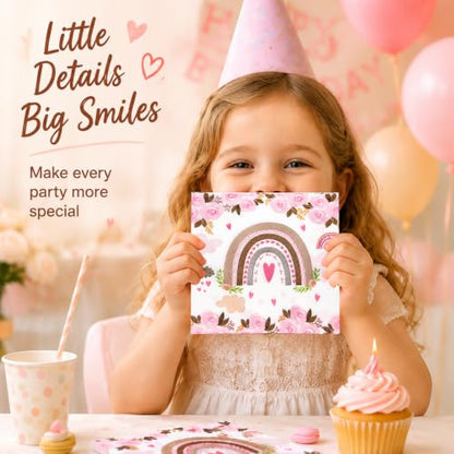Boho Rainbow Paper Napkins Pink Floral Party Supplies 60 Count