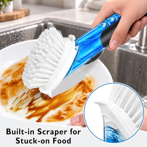 Soap Dispensing Dish Brush with Holder & Refill Heads - Kitchen Cleaning Tool