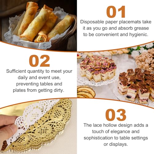 Gold Lace Paper Doilies 5.5 Inch - 100 Pcs Disposable Table Decor