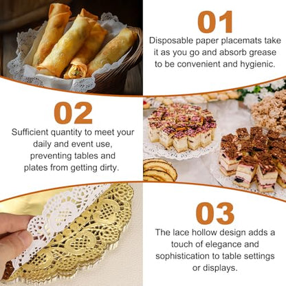 Gold Lace Paper Doilies 5.5 Inch - 100 Pcs Disposable Table Decor