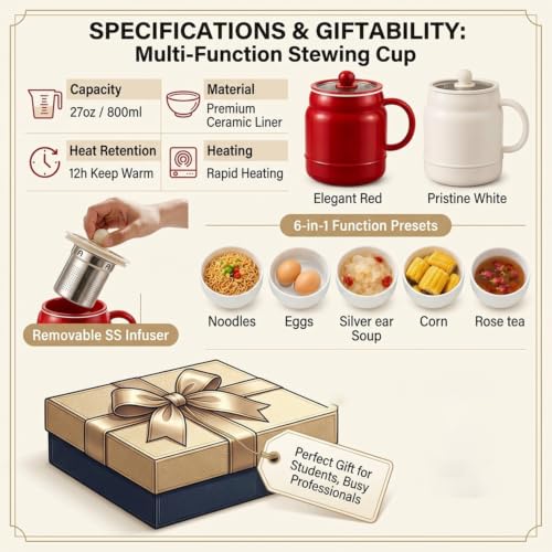 Multi-Function Portable Electric Stewing Cup - 6-in-1 Mini Cooker with 27oz Capacity - Variation B