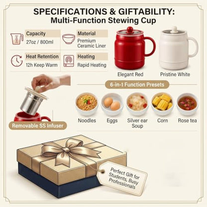 Multi-Function Portable Electric Stewing Cup - 6-in-1 Mini Cooker with 27oz Capacity - Variation B