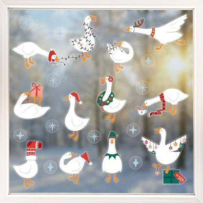 Christmas Silly Goose Window Clings - Reusable Holiday Decals for Windows & Mirrors