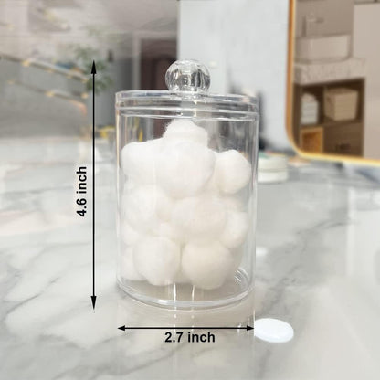 Qtip Holder Dispenser - 4 Pack Clear Plastic Apothecary Jar Set for Cotton Balls & Swabs | Bathroom Storage Organizer