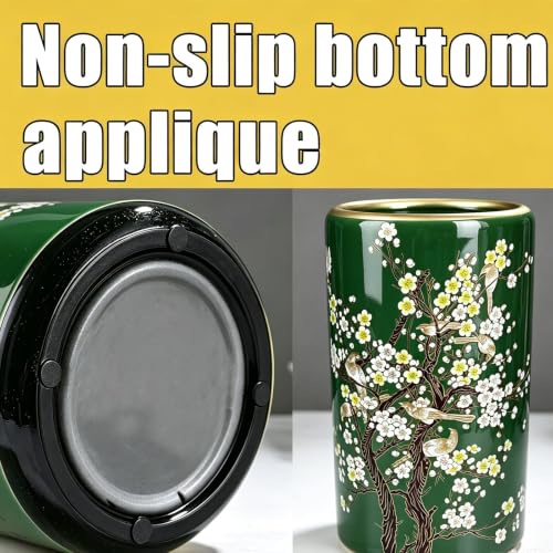 Multicolor Ceramic Umbrella Stand with Hand-Painted Floral Pattern - Green