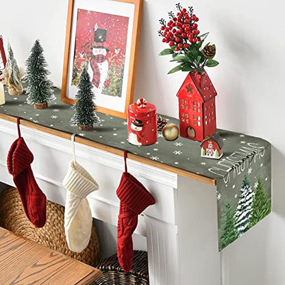 Snowflake Christmas Tree Table Runner 13x72 Inch Winter Holiday Decor - Farmhouse Style